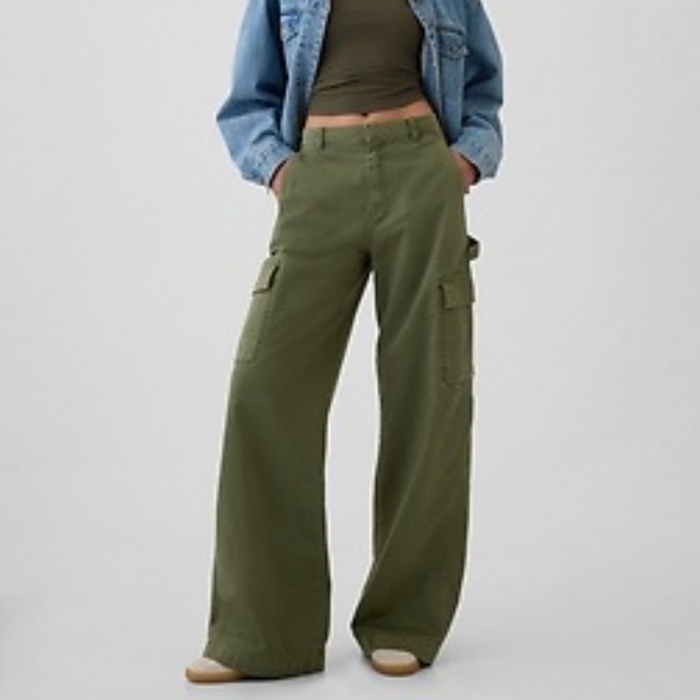 🔥ABSOLUTE FINAL🔥💲⬇️GAP Women Olive Green Wide-Leg Cargo Pants, Size 8 ~ NWT